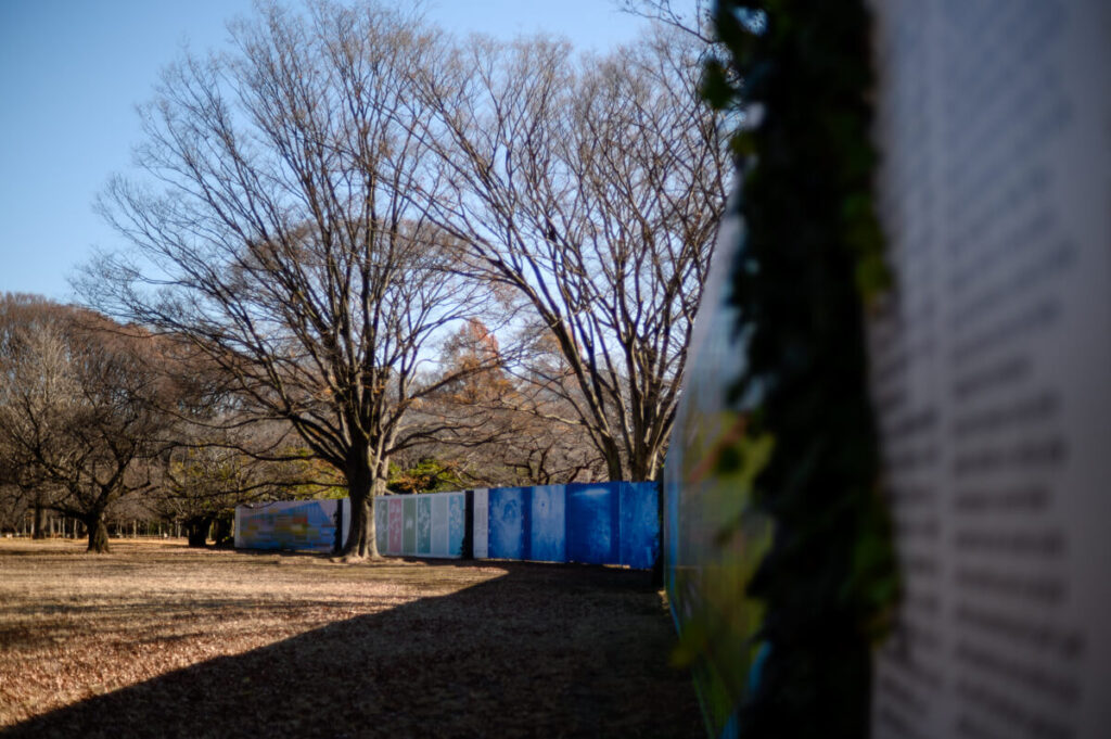 代々木公園のフェンスそば